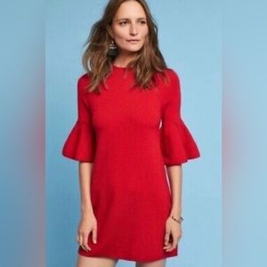 Anthropologie mock neck bell sleeve red sweater size s
